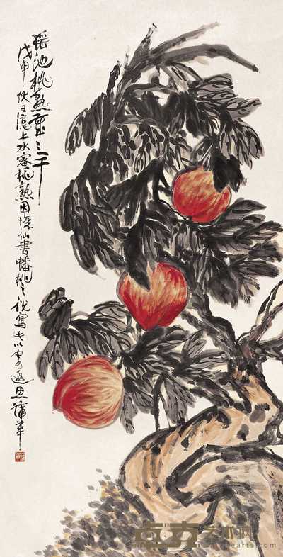 蒲华 瑶池桃熟 立轴 131×66cm